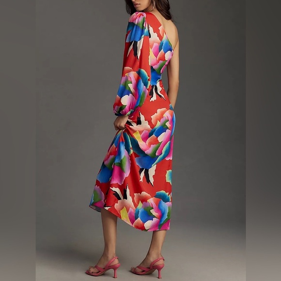 Farm Rio for Anthropologie One-Shoulder Slim Floral Midi Dress Dress Size S - Picture 5 of 15
